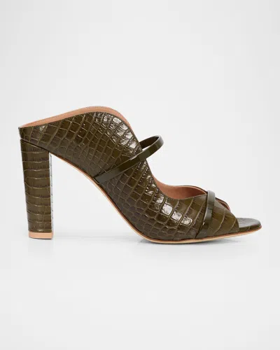 Malone Souliers 85mm Norah Croc-embossed Leather Mule Sandals In Black