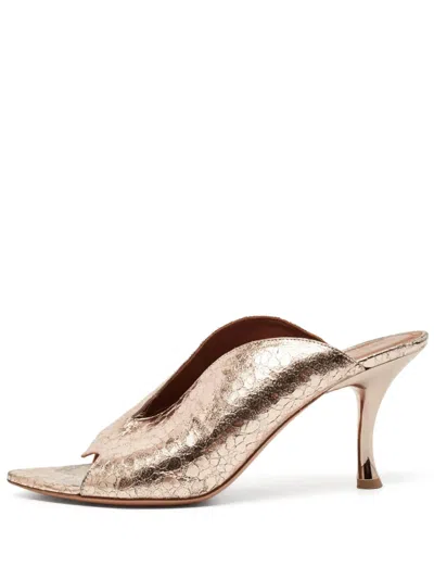 Pre-owned Malone Souliers 90mm Leather Heeled Mules In Neutral