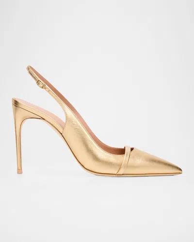 Malone Souliers 90mm Schiffer Metallic Leather Slingback Pumps In Gold