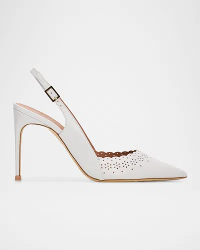 Malone Souliers 90mm Sunny Broderie Leather Slingback Pumps In White