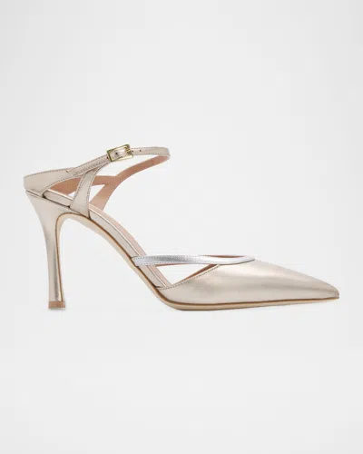 Malone Souliers 90mm Yola Metallic Leather Mule Pumps In Neutral