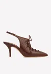 Malone Souliers Alessandra 70 Croc-embossed Slingback Pumps In Nappa Leather In Brown