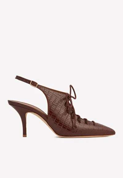 Malone Souliers Alessandra 70 Croc-embossed Slingback Pumps In Nappa Leather In Brown