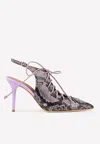 Malone Souliers Alessandra 85 Slingback Pumps In Elaphe Leather In Lilac