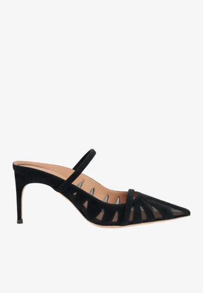 Malone Souliers Aurora 70 Mesh And Suede Mules In Black
