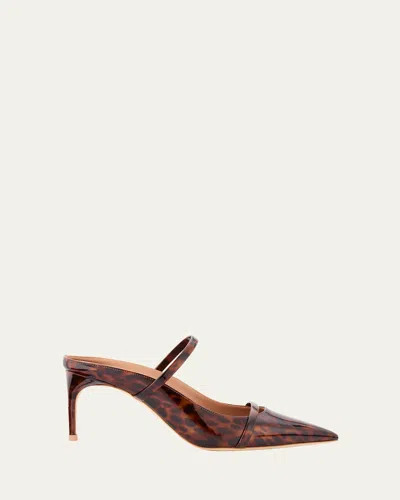 Malone Souliers Aurora Leopard Patent Leather Mules In Brown