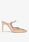 Shop Malone Souliers Bardot 90 Crystal-embellished Metallic Leather Mules In Gold