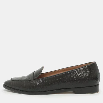 Pre-owned Malone Souliers Barry Size 41 Brown Croc Embossed Leather Smoking Slippers