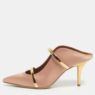 Pre-owned Malone Souliers Beige Leather And Satin Maureen Mule Sandals Size 39