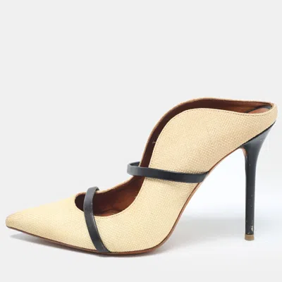 Pre-owned Malone Souliers Beige Leather And Woven Raffia Maureen Pumps Size 39.5