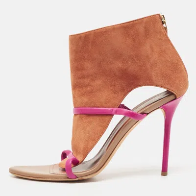 Malone Souliers Beige Leather Madison Pointed Cut Out Toe Ankle Booties In Multi