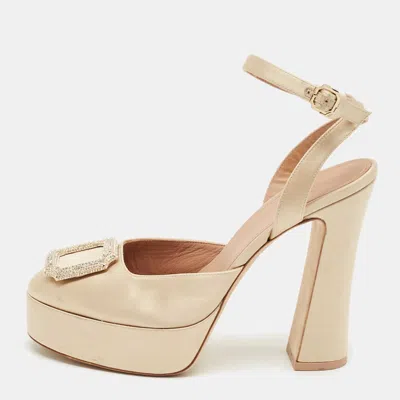 Malone Souliers Beige Satin Teese Platform Ankle Wrap Pumps In Neutral