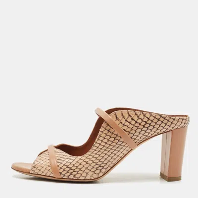 Pre-owned Malone Souliers Beige Watersnake Leather Norah Heel Mules Size 37.5 In Sand