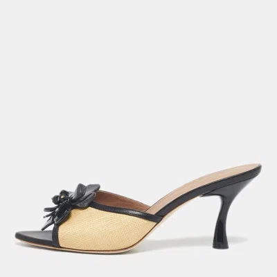Malone Souliers Beige/black Raffia And Leather Cyd Sandals In Neutral