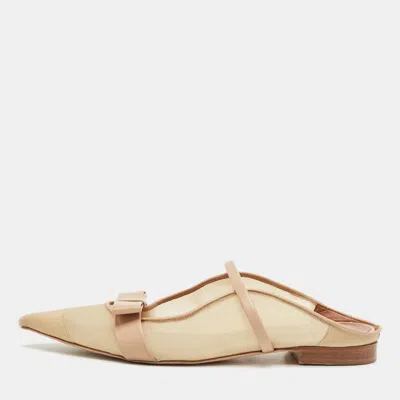 Malone Souliers Beige/cream Mesh And Leather Maureen Pointed Toe Flat Mules In Sand