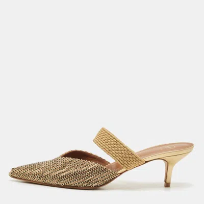 Pre-owned Malone Souliers Beige/gold Straw And Woven Fabric Maisie Mules Size 41 In Sand
