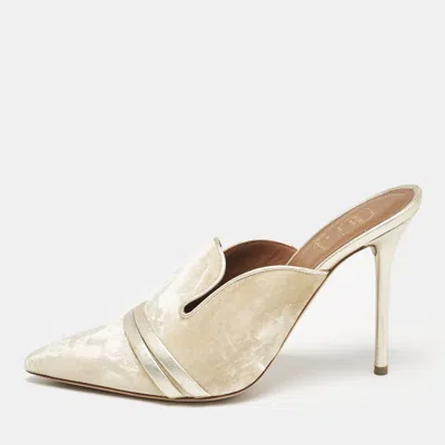 Pre-owned Malone Souliers Beige/gold Velvet Hayley Pointed Toe Mules Size 39
