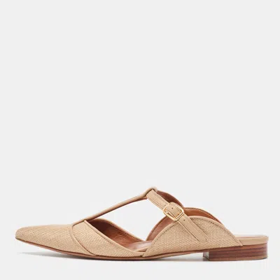 Pre-owned Malone Souliers Beige/leather Raffia And Leather Marion Buckle Detail Flat Sandals Size 36