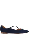 Malone Souliers X Tabitha Simmons Linen Pointed-toe Mary-jane Flats In Blue