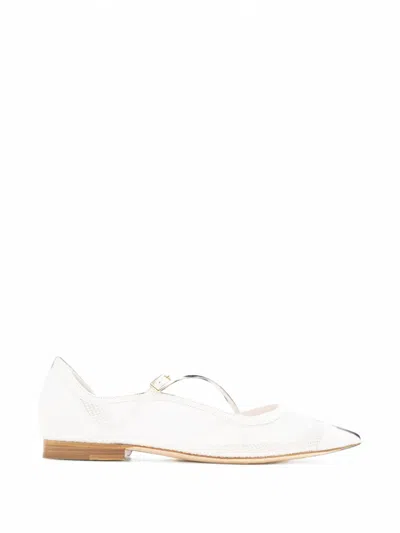 Malone Souliers Bettina Mesh Buckled Ballet Flats In White