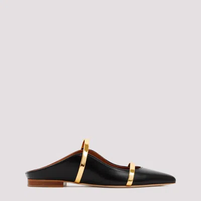 MALONE SOULIERS BLACK AND GOLD LEATHER MAUREEN FLAT MULES