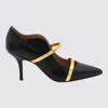 MALONE SOULIERS BLACK AND GOLD LEATHER MAUREEN PUMPS
