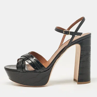 Pre-owned Malone Souliers Black Croc Embossed Leather And Leather Mila Ankle Strap Sandals Size 42
