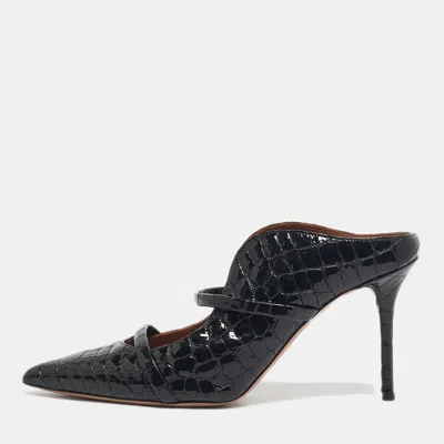 Pre-owned Malone Souliers Black Croc Embossed Patent Leather Maureen Mules Size 40