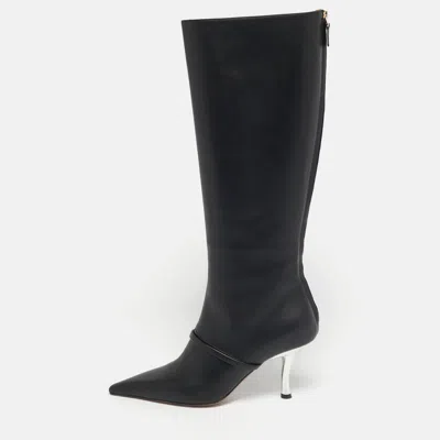Pre-owned Malone Souliers Black Leather Markle Knee Length Boots Size 38