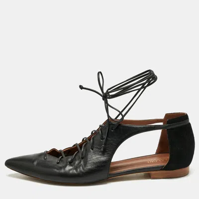 Malone Souliers Black Leather Montana Lace Up Pointed Toe Flats