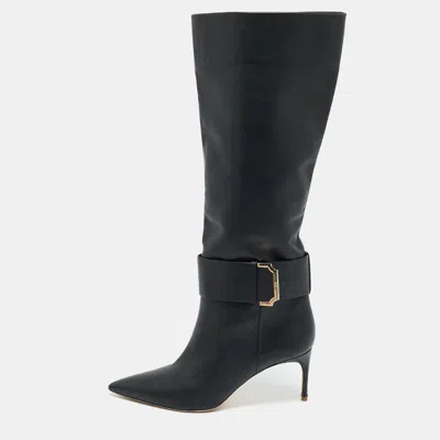 Pre-owned Malone Souliers Black Leather Silvana Knee Length Boots Size 40