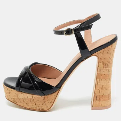 Pre-owned Malone Souliers Black Patent Leather Keaton Ankle Strap Sandals Size 39