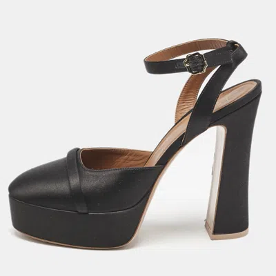 Pre-owned Malone Souliers Black Satin Mora Ankle Strap Platform Pumps Size 40