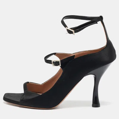 Pre-owned Malone Souliers Black Satin Riley Ankle Strap Sandals Size 40