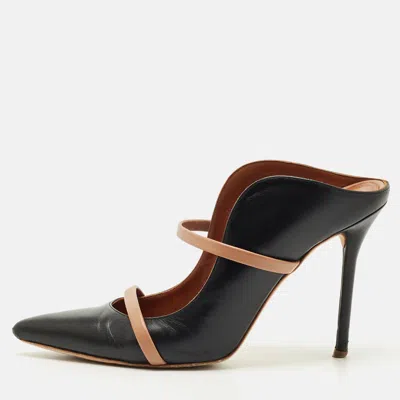 Pre-owned Malone Souliers Black/beige Leather Maureen Heel Mules Size 39