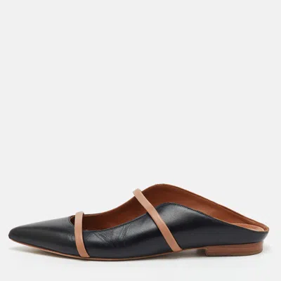 Pre-owned Malone Souliers Black/beige Leather Maureen Pointed Toe Flat Mules Size 39