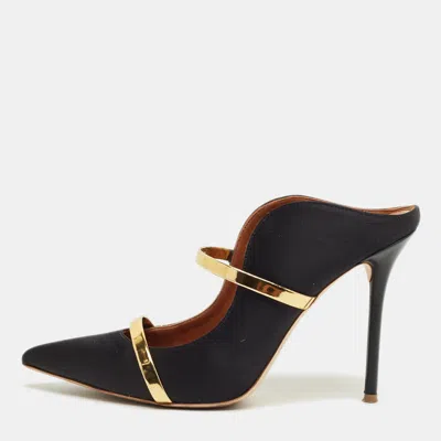 Pre-owned Malone Souliers Black/gold Leather And Satin Maureen Mules Size 40