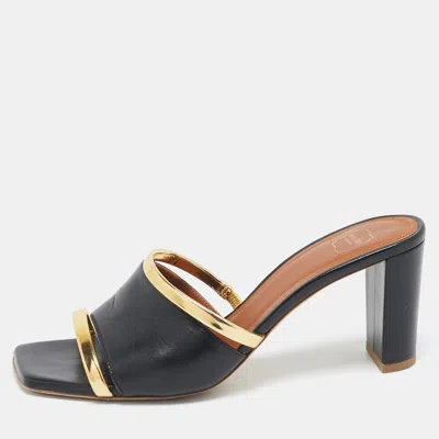 Pre-owned Malone Souliers Black/gold Leather Laney Demi Slide Sandals Size 37.5