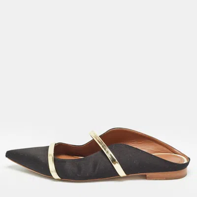Malone Souliers Black/gold Satin And Leather Maureen Flat Mules