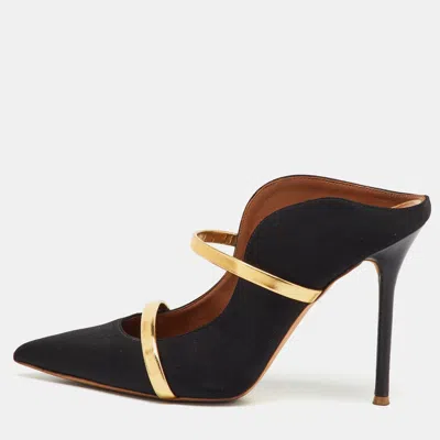 Pre-owned Malone Souliers Black/gold Satin And Leather Maureen Mules Size 38