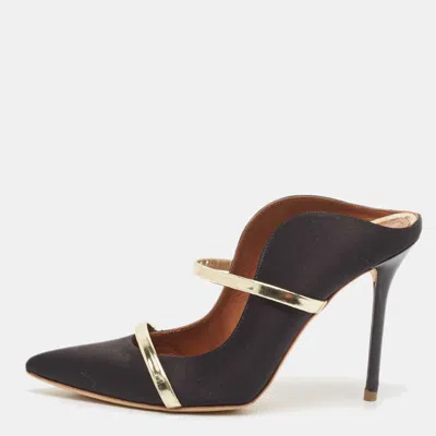 Pre-owned Malone Souliers Black/gold Satin And Leather Maureen Mules Size 38.5