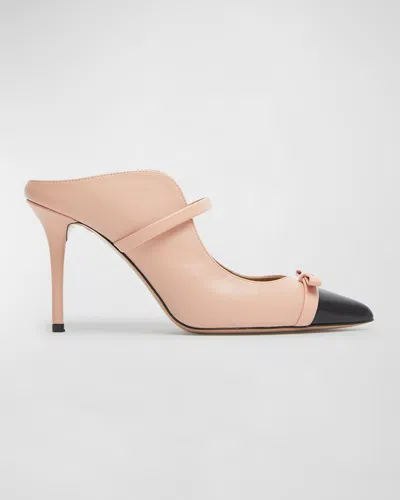 Malone Souliers Blanca Bicolor Bow Mule Pumps In Peach Black