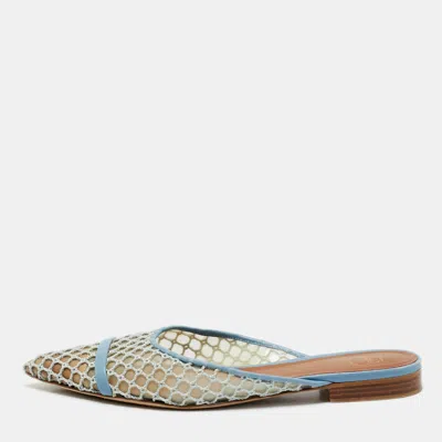 Pre-owned Malone Souliers Blue Leather And Mesh Hari Flat Mules Size 38