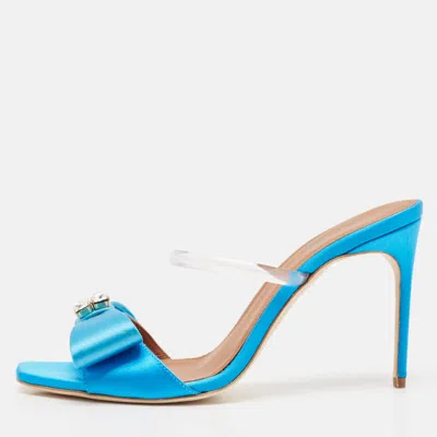 Pre-owned Malone Souliers Blue Satin Emily Mules Size 38