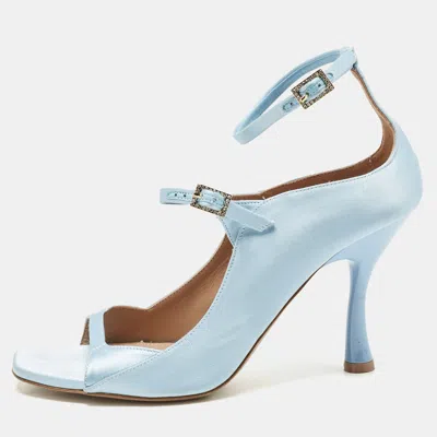 Pre-owned Malone Souliers Blue Satin Riley 90 Ankle Strap Sandals Size 39