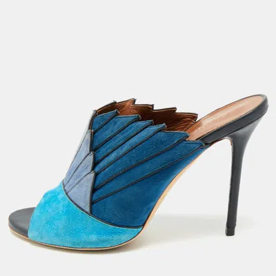 Malone Souliers Blue Suede Colorblock Mules In Multi