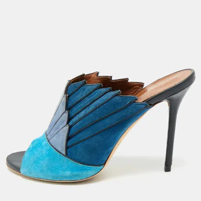 Pre-owned Malone Souliers Blue Suede Colorblock Mules Size 39
