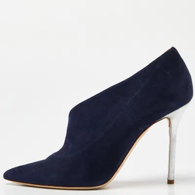 Pre-owned Malone Souliers Blue Suede D'orsay Pointed Toe Pumps Size 39
