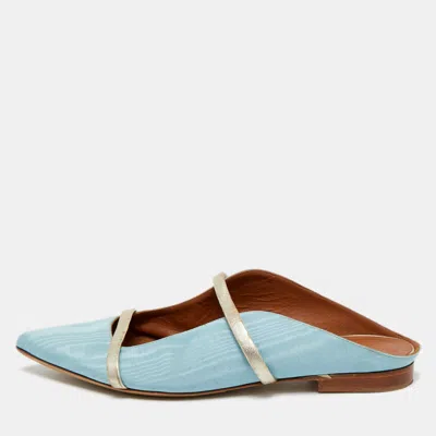 Malone Souliers Blue/gold Canvas And Leather Maureen Flat Mules