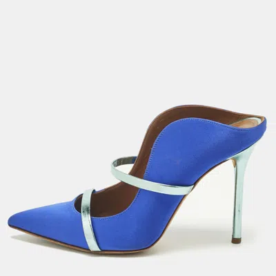 Pre-owned Malone Souliers Blue/green Leather And Satin Maureen Mules Size 38.5